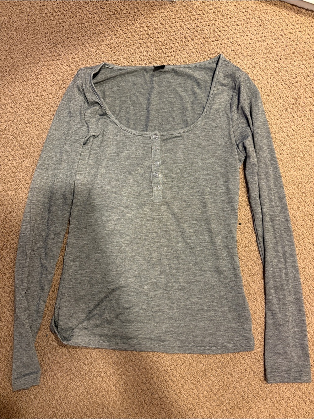 SHEIN Gray Long Sleeve Scoop Neck Henley Top